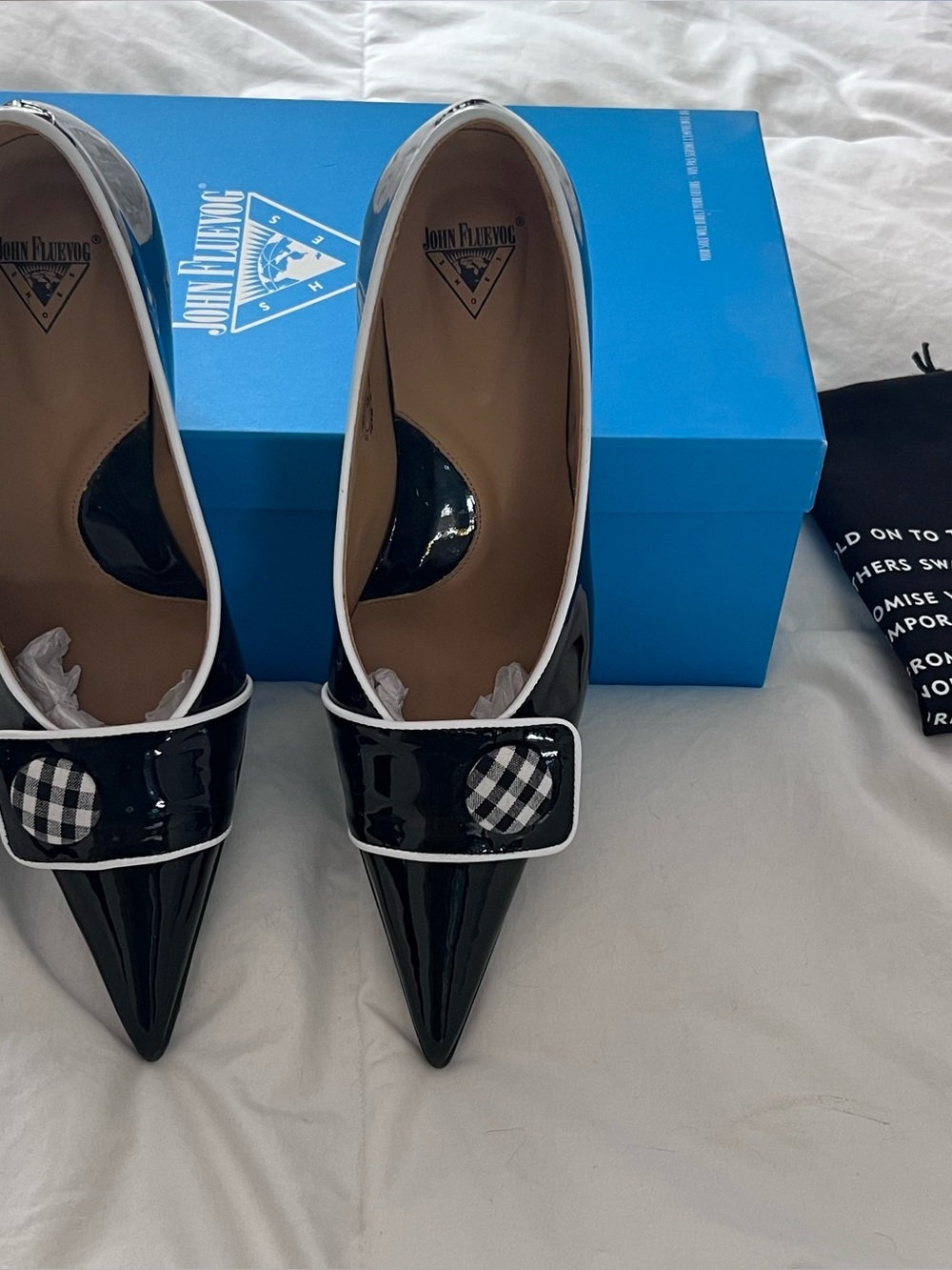John Fluevog Naura Black Patent LeatherPumps – Size 9 – Like New w/Box, Dust Bag